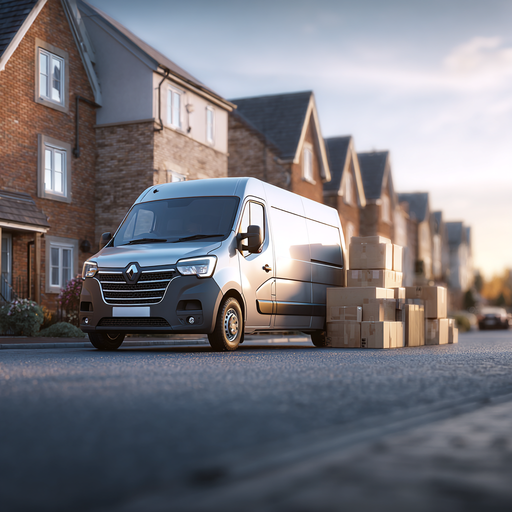 Moveaxis van and boxed load on a residential street
